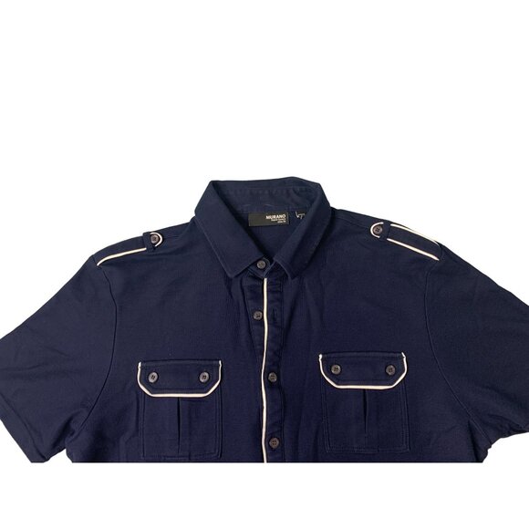 Murano Womens Size Large Navy Blue short Sleeve Polo White Trim Epaulettes Liqui - Picture 3 of 3